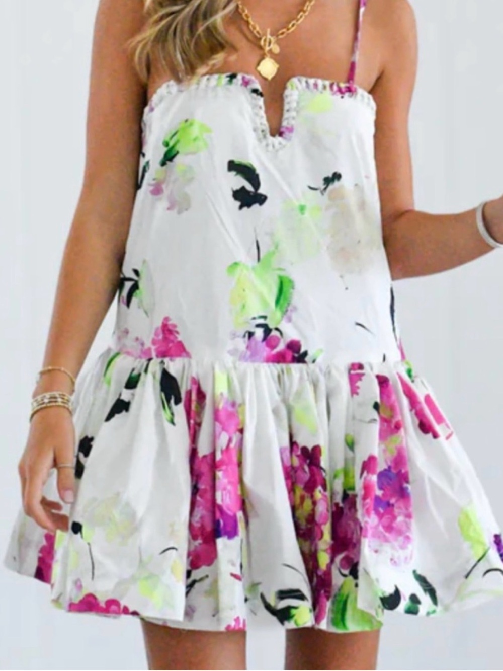 Floral Spaghetti-Strap Kids Dress in White and Pink - AJE WILLOW SIMILAR FANCY D